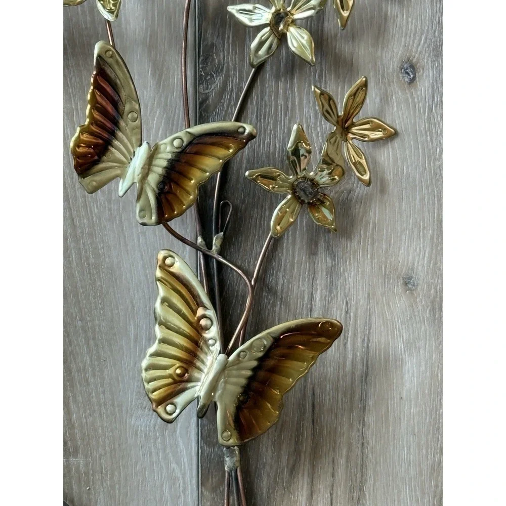 2 Homeco Vintage Brass Butterfly Flower Wall Hangings 26
